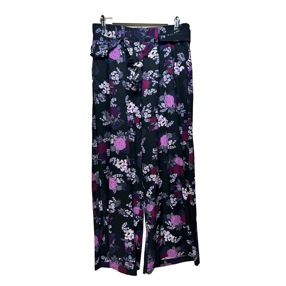 Torrid Women Size 1 Purple Floral Crepe Wide Leg Pant Polyester Spandex Blend
